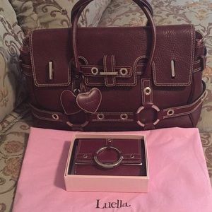 Luella handbag with matching wallet in burgundy